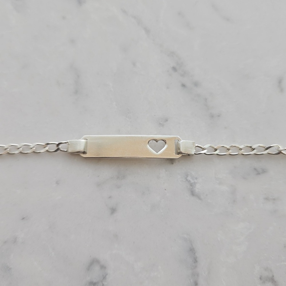 Vintage 925 ITALY Sterling Silver ID Open Heart Bracelet Approx. 7" L - Picture 3 of 8
